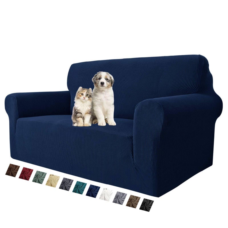 MAXIJIN Stretch Loveseat Sofa Slipcovers 1 Piece Love Seat Couch Covers for 2 Cushion Couch Non Slip Sofa Cover Washable Dog Cat Proof Furniture Protector Pet Friendly (Loveseat, Navy Blue) - Image 1